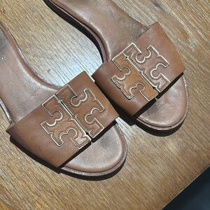 Brown Leather Slide Sandals